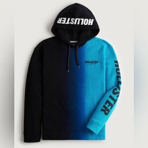 Hollister Men's Gradient Blue and Black Hoodie